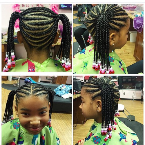 Toddler Ponytail Braided Hairstyles With Beads For Black Kids